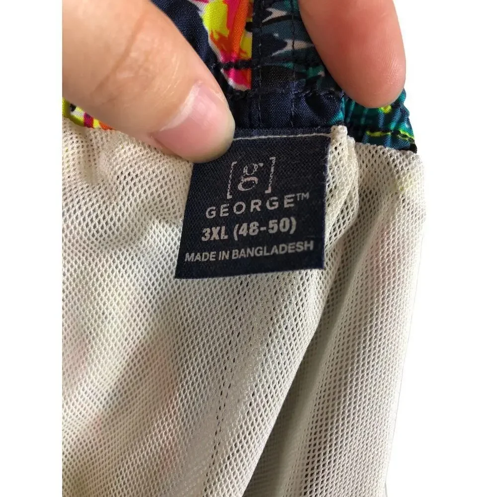 George Size 3XL Swim Trunks Pineapple Print Mens Blue Fruit Tropical Shorts